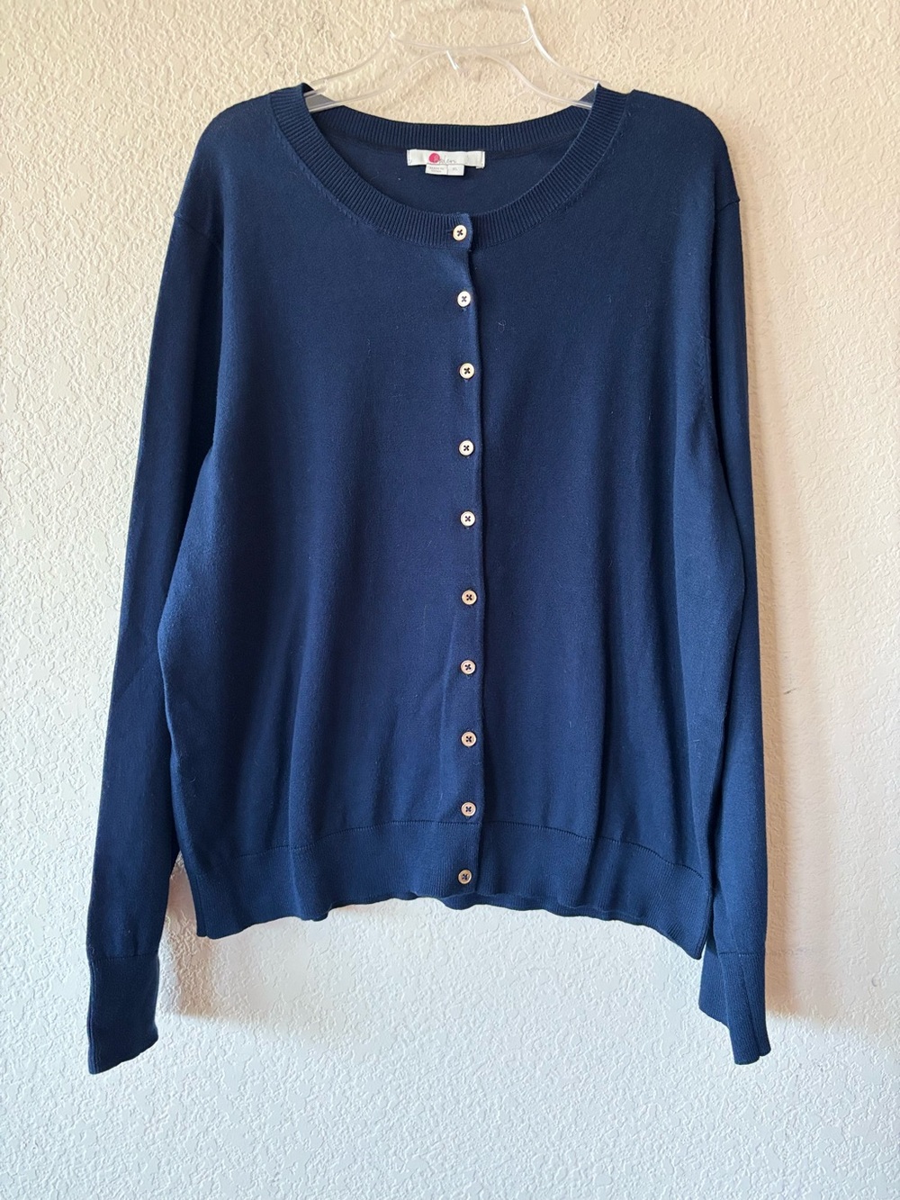 Boden Emilia Cotton Crew Cardigan Navy Blue Gold Buttons‎ XL